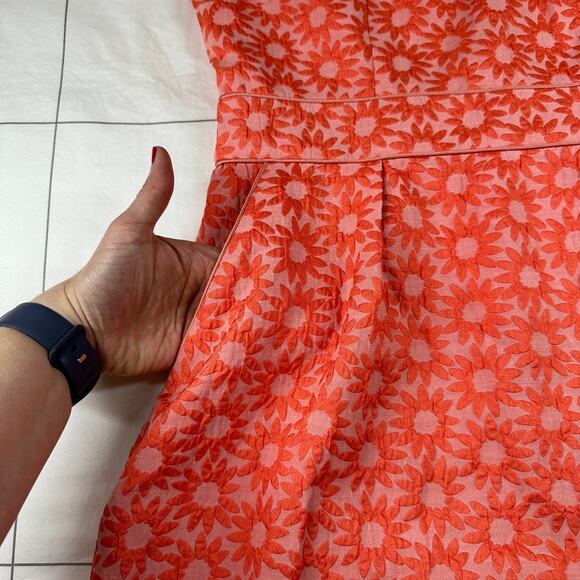 Boden Dress Women 10 Long Coral Orange Daisy Jacquard Floral Sheath Pockets - Picture 8 of 12